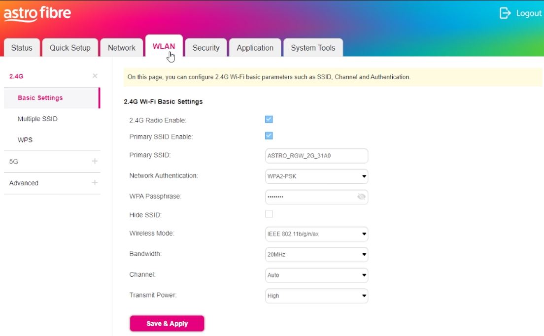WiFi parameters